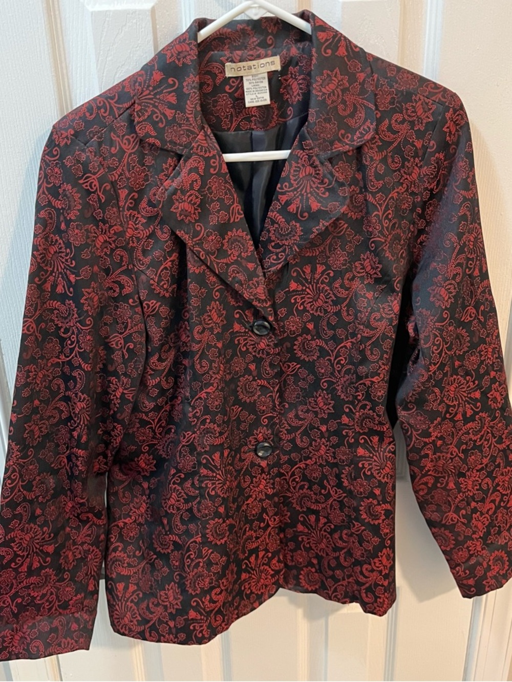 Notations Black&Red Floral Jacket Chic Silky Feel Jeans Dress Work Size Large